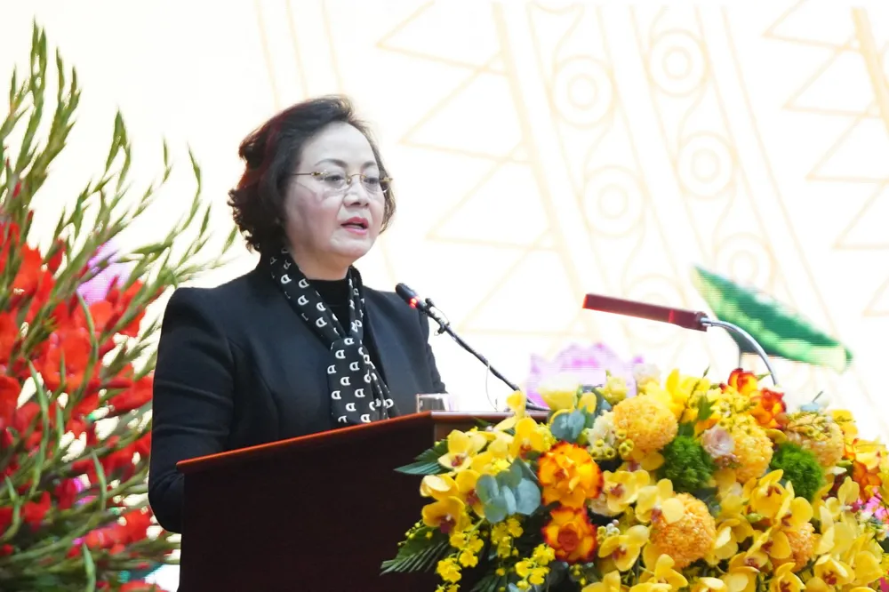 Bộ trưởng Bộ Nội vụ Phạm Thị Thanh Trà phát biểu tại hội nghị. Ảnh: ĐỖ TRUNG