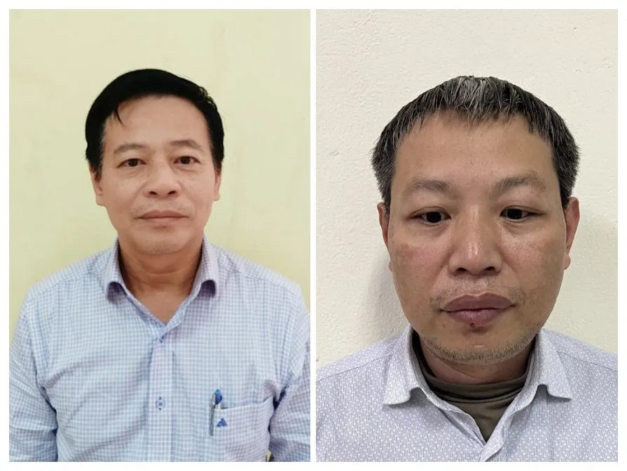 Bị can Lê Văn Ngân và Tăng Xuân Huy tại cơ quan công an