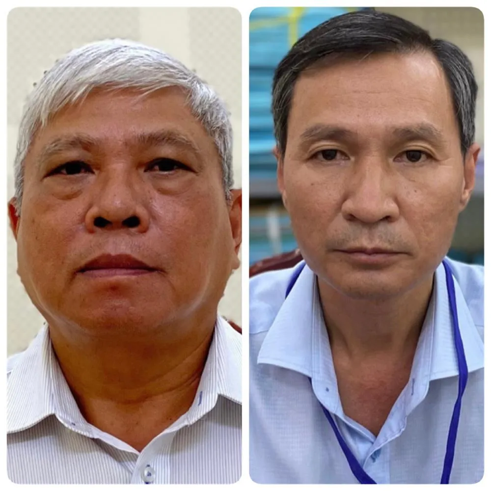 Các bị can Đặng Quang Việt và Nguyễn Thành Nhân (từ trái qua phải). Ảnh: BỘ CÔNG AN