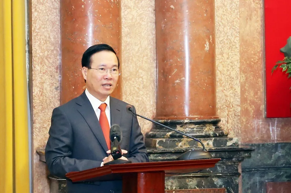 Chủ tịch nước phát biểu tại buổi gặp các điển hình tiên tiến. Ảnh: XUÂN TRƯỜNG