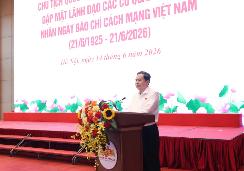 Chủ tịch Quốc hội Trần Thanh Mẫn phát biểu chúc mừng nhân kỷ niệm 101 Ngày Báo chí Cách mạng Việt Nam. Ảnh: QUANG PHÚC
