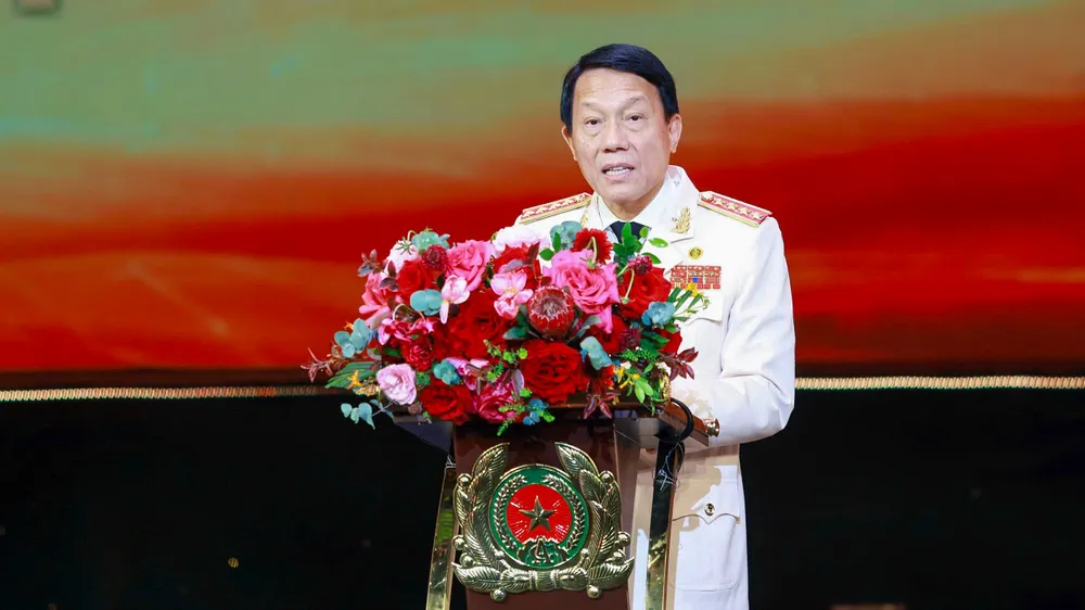 Đại tướng Lương Tam Quang, Bộ trưởng Bộ Công an, phát biểu tại lễ kỷ niệm. Ảnh: MINH HẢI