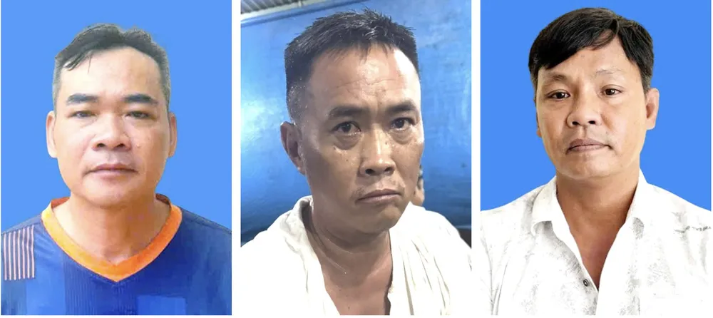 Các đối tượng (từ trái qua phải): Lê Tấn Bửu, Nguyễn Thế Du, Lê Thành Phúc. Ảnh: BỘ CÔNG AN