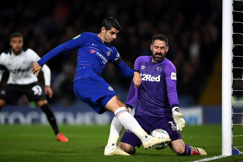 Morata tiếp tục "bế tắc" trong trận đấu với Derby County