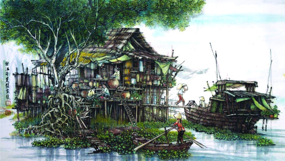 年輕華人畫家張家俊的畫作《安江平美》。