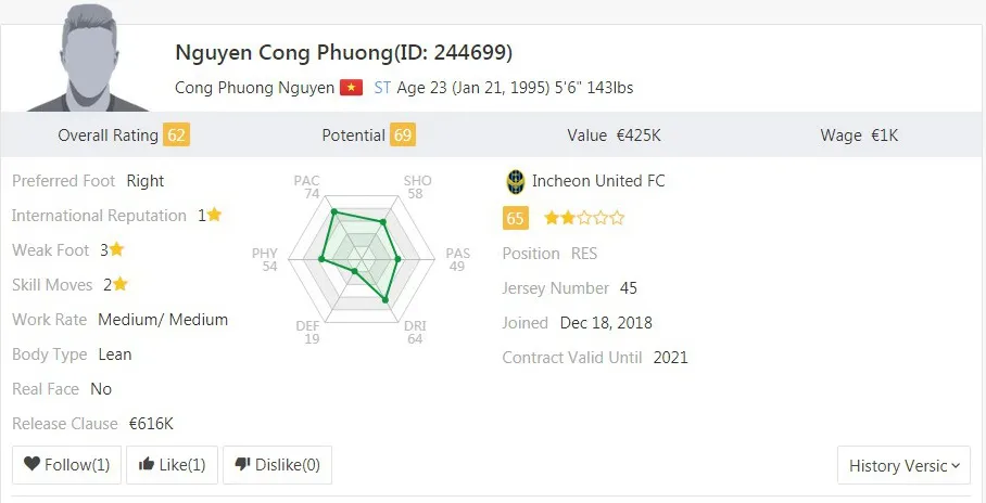 Công Phượng là cầu thủ Việt Nam đầu tiên xuất hiện trên FIFA 19, trị giá 425 ngàn EUR ảnh 1