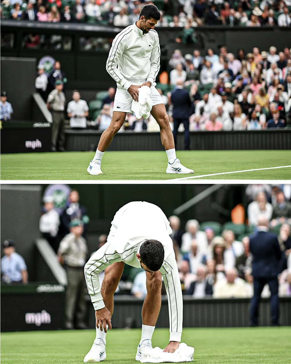 Djokovic giúp lau khô sân đấu