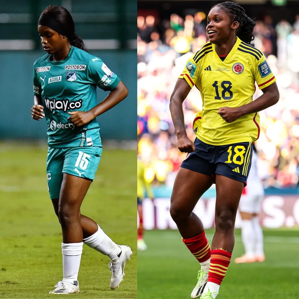 Bên trái là hình ảnh Caicedo "nữ" đội tóc giả sau quá trình hóa trị, phải là hình ảnh cô lập kỷ lục ở World Cup nữ 2023