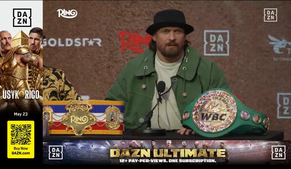 Usyk trả lời phỏng vấn (Ảnh chụp màn hình từ video của DAZN)