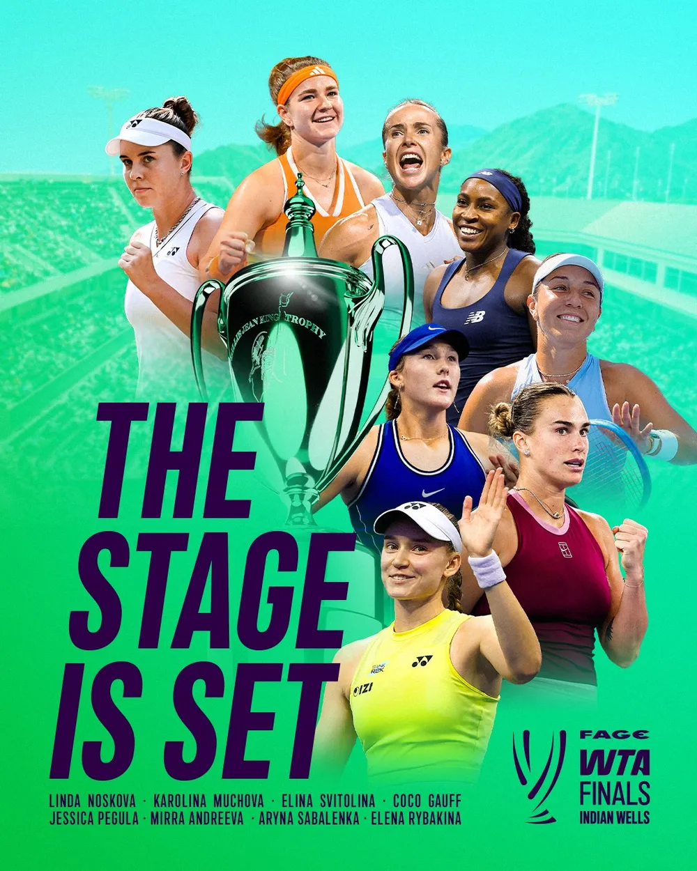 8 tay vợt nữ tham dự WTA Finals 2026 (Ảnh: WTA trên X)