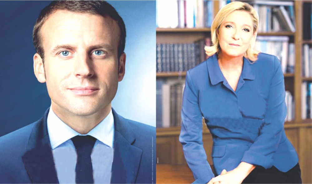 馬克龍（左）和勒龐的第二輪投票官方競選海報（拼圖/圖源：互聯網）。