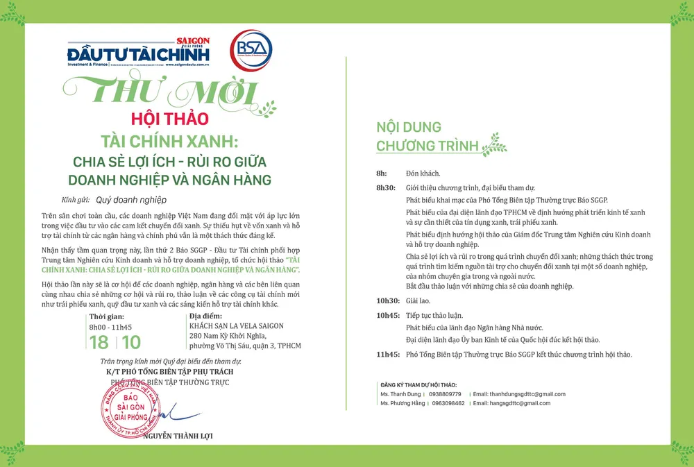 Mời tham gia hội thảo TÀI CHÍNH XANH ảnh 1