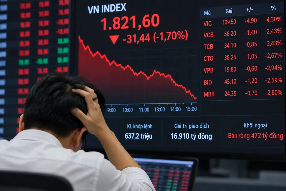 Áp lực bán phủ đỏ thị trường, VN Index mất hơn 31 điểm