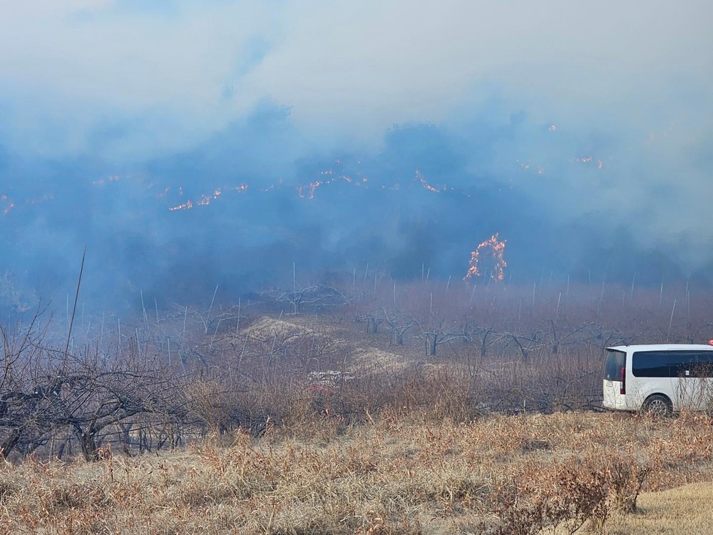 韩国庆尚北道义城郡发生山火。