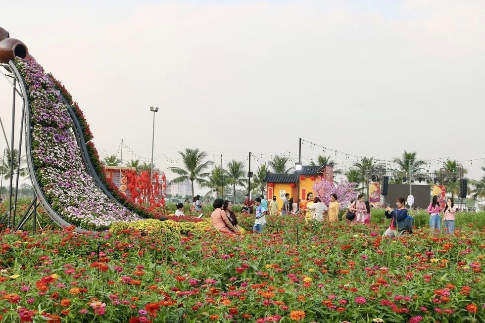 花田吸引众多人群前来拍照。