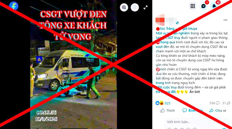 关于芹苴市交警酿成致命交通事故的不实资讯。