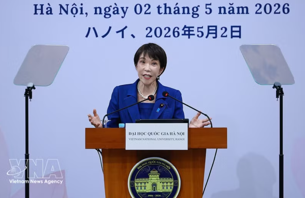 日本首相高市早苗在河内国立大学发表施政演讲