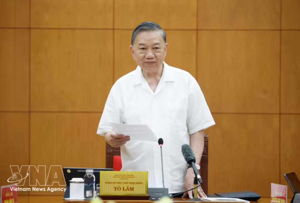 党中央总书记、国家主席苏林发表讲话。图自越通社