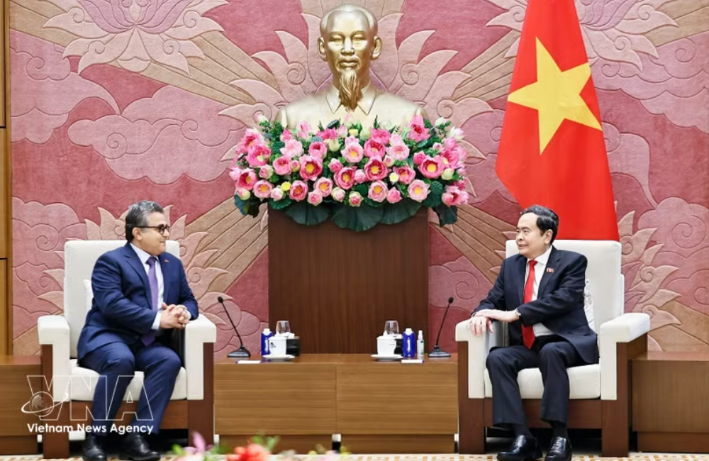 越南国会主席陈青敏会见巴勒斯坦驻越南大使萨阿迪·萨拉马。图自越通社