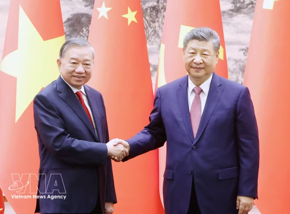 党中央总书记、国家主席苏林与中共中央总书记、国家主席习近平。图自越通社
