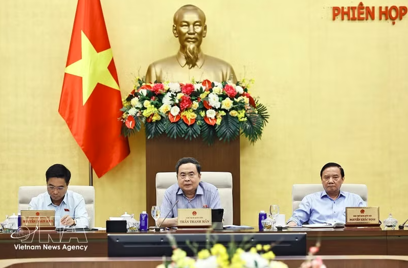 越南国会主席陈青敏发表讲话。图自越通社