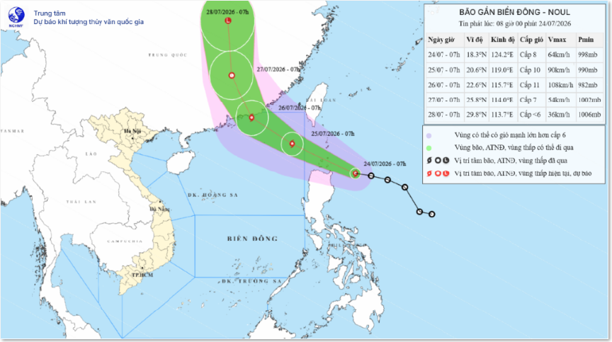 热带低气压已加强为台风，国际名称为“红霞”。图：nchmf.gov.vn