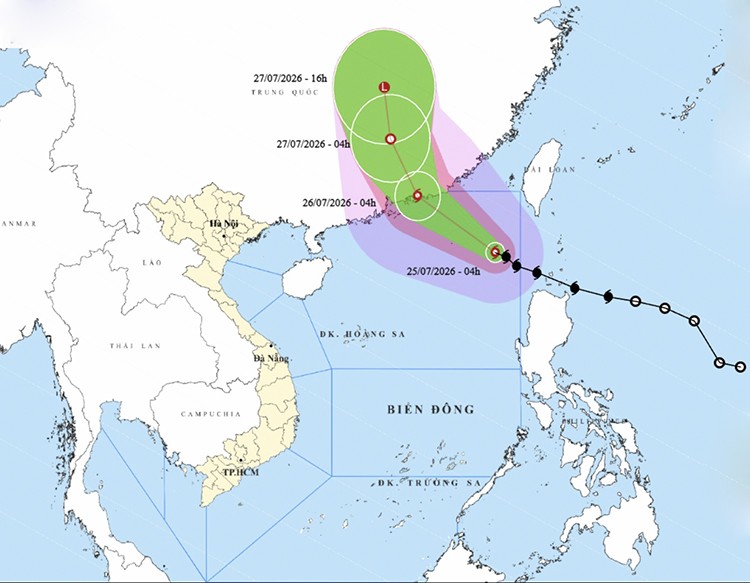  2号台风位置和路径。图：thoitietvietnam.gov.vn。