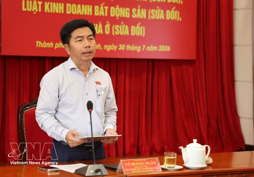 胡志明市国会代表团副团长武煌银发表讲话。图自越通社