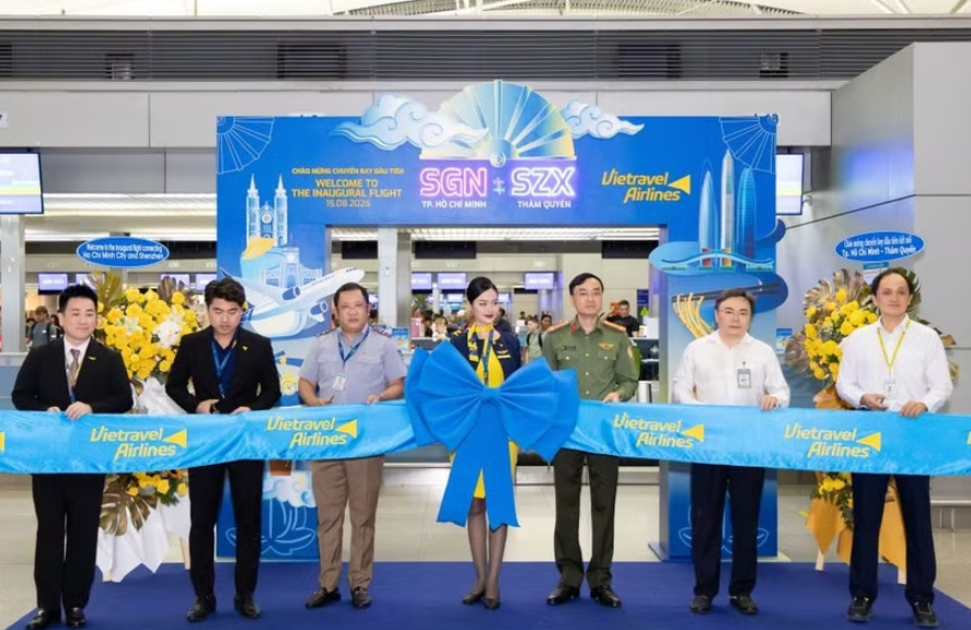 越游航空公司（Vietravel Airlines）胡志明市（越南）—深圳（中国）直飞航线开通仪式。图自baodautu.vn