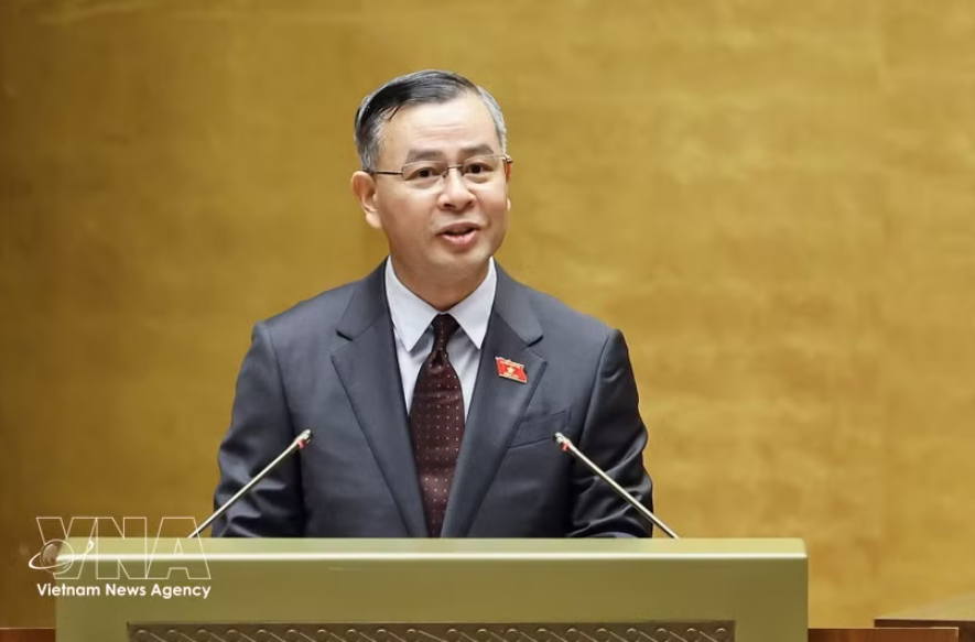 越南财政部长吴文俊发表讲话。图自越通社