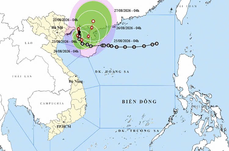 8月22日4号台风位置与路径。图：thoitietvietnam.gov.vn