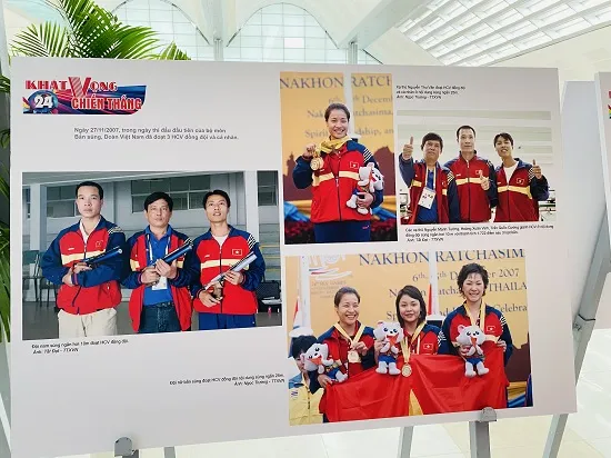 Các xạ thủ Hoàng Xuân Vinh, Trần Quốc Cường, Nguyễn Mạnh Tường tại SEA Games 2007. Năm nay, xạ thủ Hoàng Xuân Vinh tham gia ban huấn luyện đội tuyển bắn súng quốc gia còn xạ thủ Trần Quốc Cường vẫn thi đấu SEA Games 31 tại Việt Nam. Ảnh: TTXVN