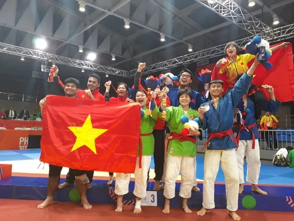 Đội kurash Việt Nam đang có triển vọng giành HCV đầu tiên cho thể thao Việt Nam tại SEA Games 31. Ảnh: KX