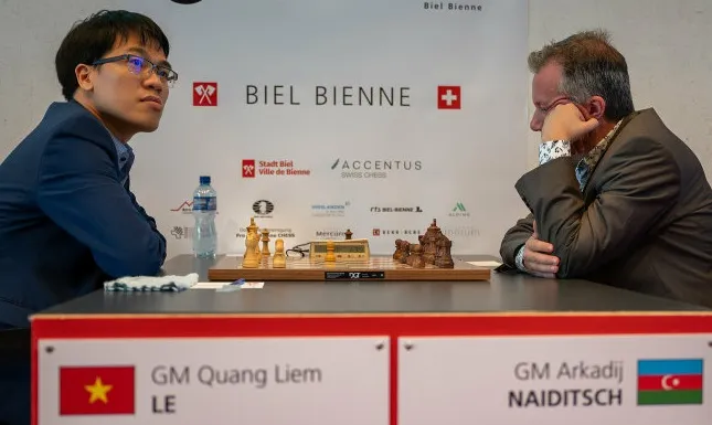 Lê Quang Liêm đã có chiến thắng tại ván áp chót trước đại kiện tướng người Azerbaijan và tự tin trước ván cuối cùng. Ảnh: BCF