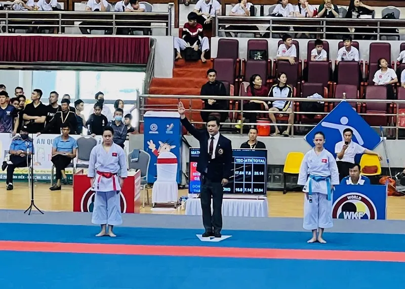 Ngọc Trâm là võ sĩ karate đã giành HCV nội dung kata cá nhân cho thể thao Công an Nhân dân. Ảnh: karateVN