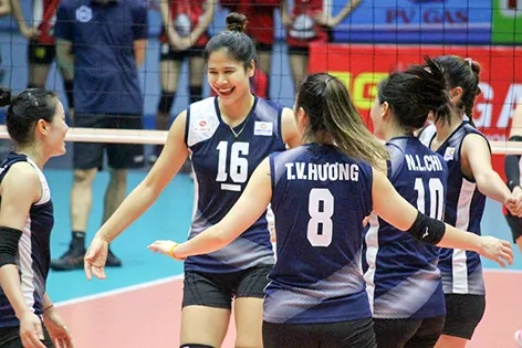 Bóng chuyền nữ Quân đội đã thắng Thái Bình tại trận đầu tiên. Ảnh: NA