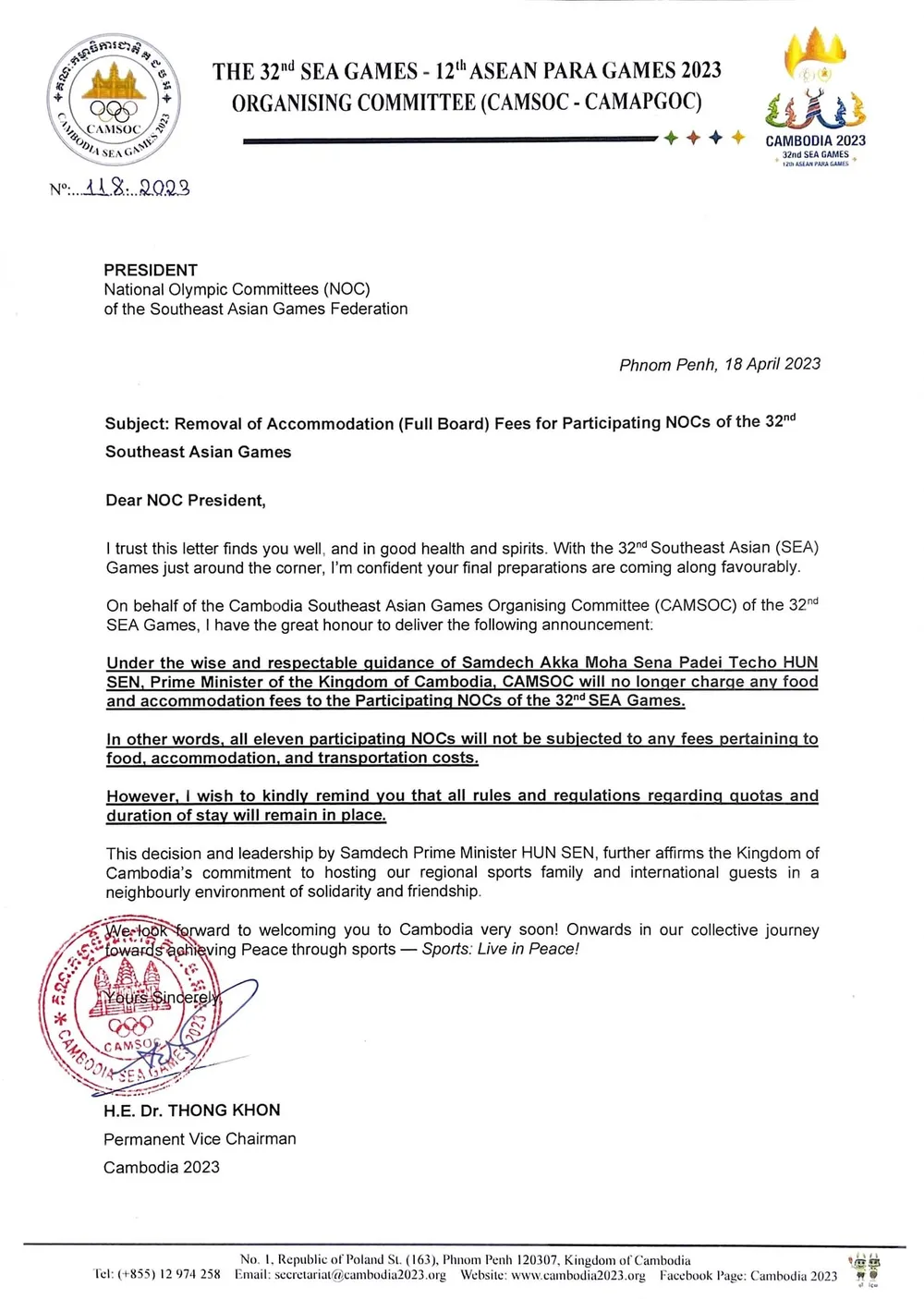 Thông báo từ chủ nhà Campuchia. Ảnh: CAMSOC