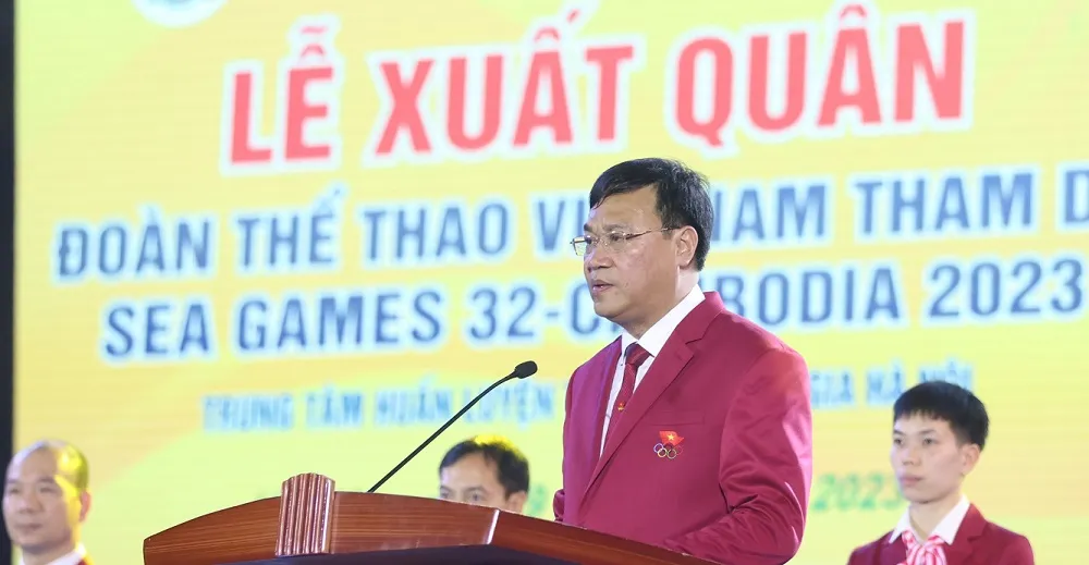 Ông Đặng Hà Việt tin tưởng sự đoàn kết và đồng lòng của các thành viên Đoàn thể thao Việt Nam tại SEA Games 32 sẽ mang lại thành công về thành tích cho chúng ta. Ảnh: LƯỢNG LƯỢNG