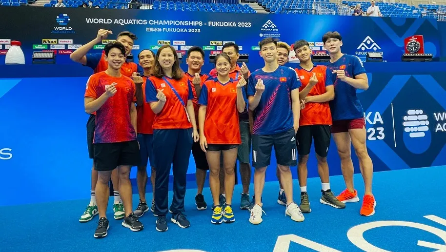 Đội tuyển bơi Việt Nam đã có mặt tại Nhật Bản để yên tâm thi đấu giải vô địch thế giới 2023. Ảnh: THANH HUYỀN