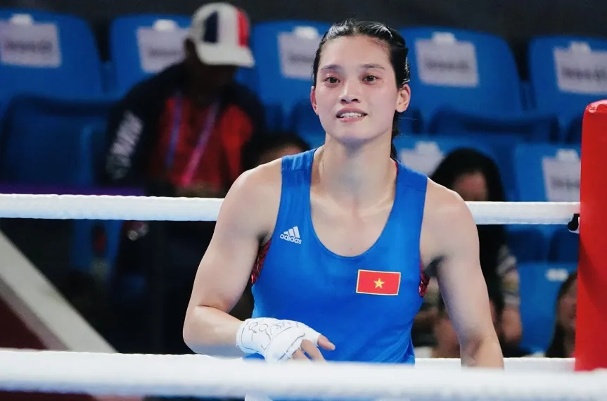 Nguyễn Thị Tâm trên sàn đấu tại ASIAD 19 nhưng đã thua đáng tiếc lần này. Ảnh: NAM TRUNG