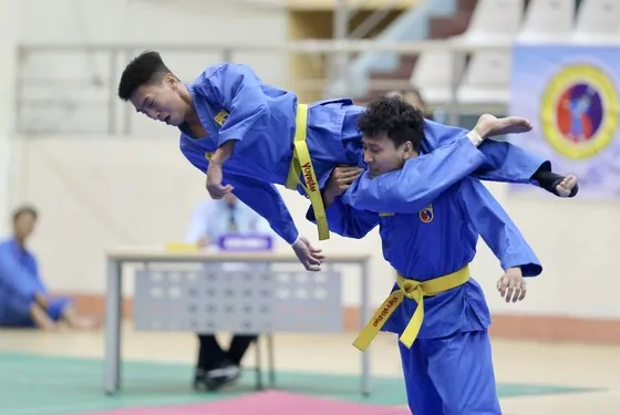 Võ sĩ vovinam thi đấu tại giải vô địch quốc gia 2023 ở Nam Định năm nay. Ảnh: DŨNG PHƯƠNG