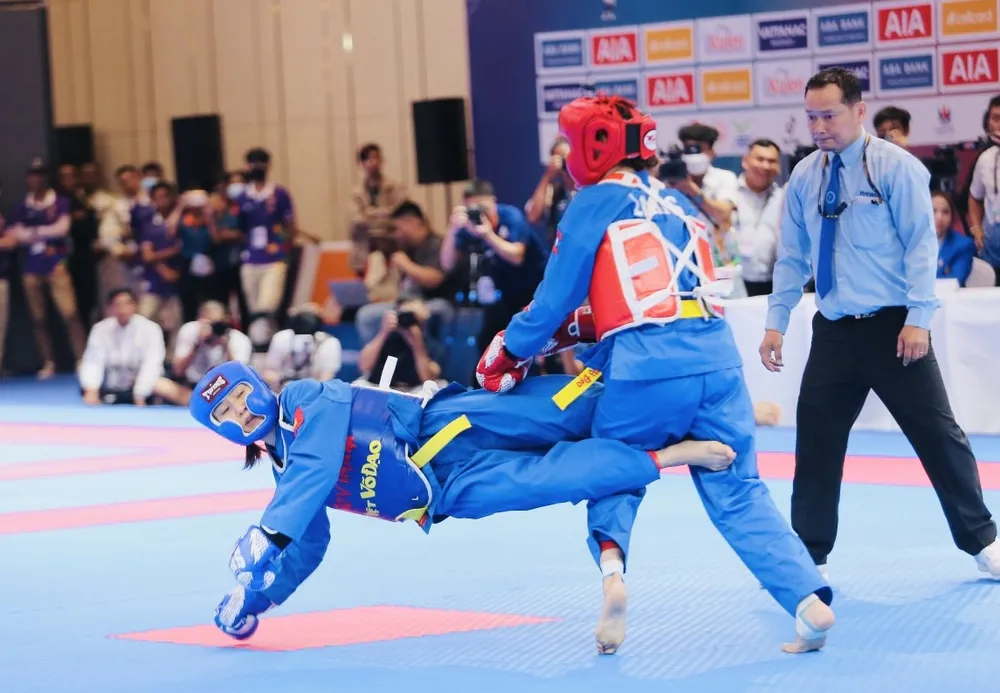 Võ sĩ vovinam Việt Nam được tập trung tập luyện chuẩn bị cho giải vô địch thế giới 2023 diễn ra trên sân nhà vào cuối tháng này. Ảnh: DŨNG PHƯƠNG
