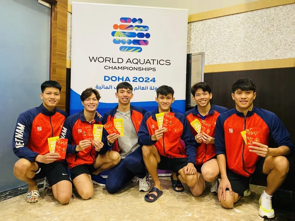 Đội bơi Việt Nam vẫn phải nỗ lực rất nhiều mới hiện thực thêm tấm vé chính thức tới Olympic Paris (Pháp) 2024. Ảnh: VASA