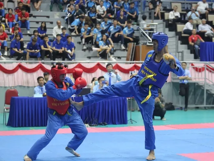VĐV đã tranh tài tại giải vovinam vô địch các đội mạnh quốc gia 2024. Ảnh: VĂN NGỌC