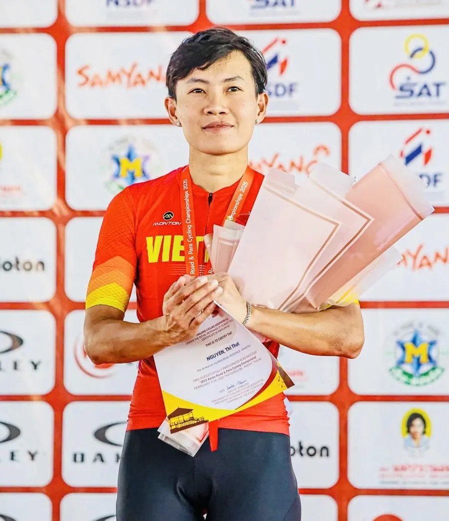 Nguyễn Thị Thật giành HCB tại giải vô địch đường trường châu Á 2025 và cô là cua-rơ chủ lực cho xe đạp Việt Nam lúc này. Ảnh: THAILANDCYCLING