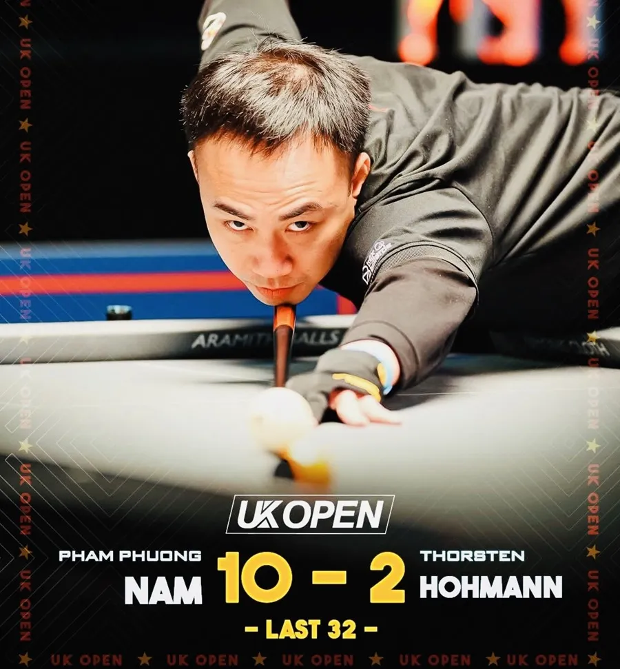 Phạm Phương Nam giành chiến thắng để đi tiếp và sẽ gặp Dương Quốc Hoàng trong trận quan trọng tới đây. Ảnh: VNBILLIARDSPROMOTION