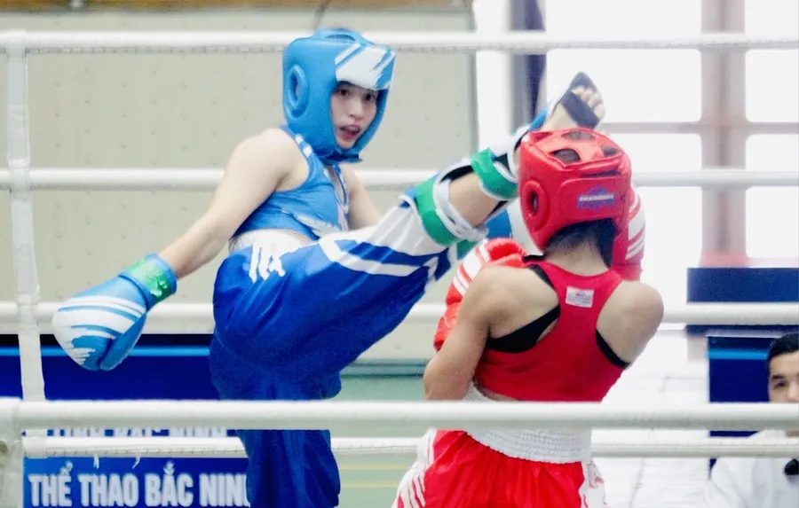 VĐV thi đấu tại giải năm nay trên võ đài ở Bắc Ninh. Ảnh: NAM TRUNG