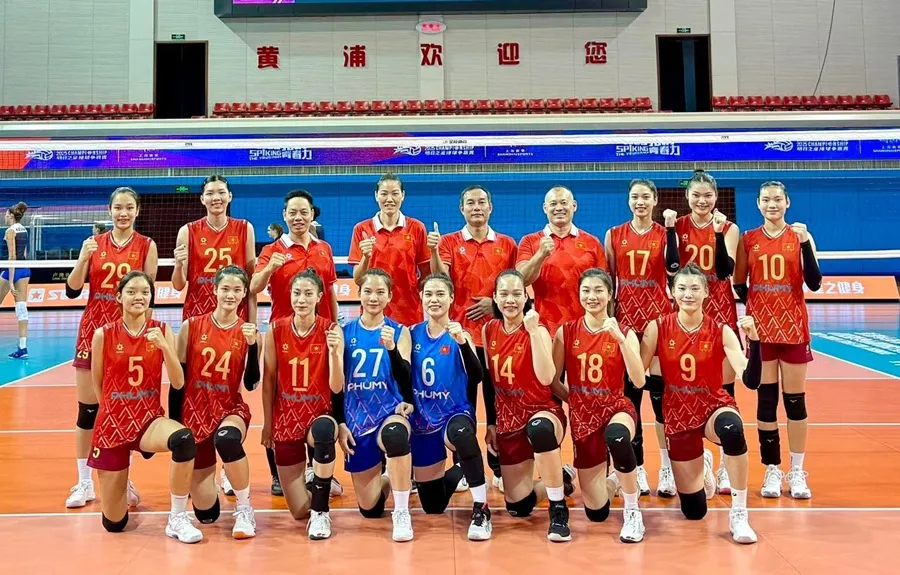 Đội tuyển bóng chuyền nữ Việt Nam đang thi đấu tại Thượng Hải (Trung Quốc). Ảnh: VFV