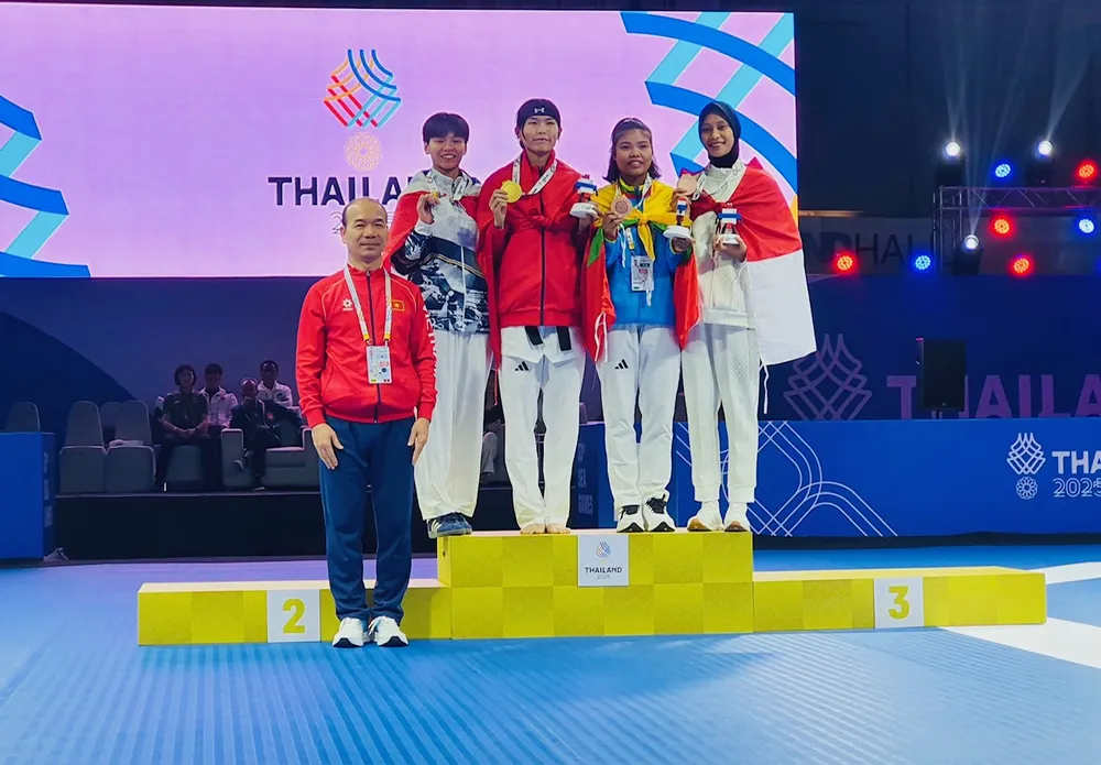 Võ sĩ taekwondo Việt Nam đã hoàn thành chỉ tiêu HCV tại SEA Games 33-2025. Ảnh: ĐOÀN TTVN