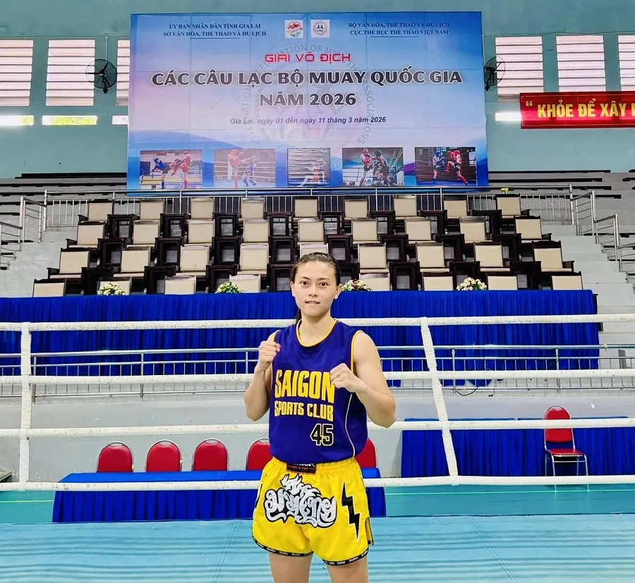 Võ sĩ Huỳnh Hà Hữu Hiếu của đội muay TPHCM. Ảnh: H.HIẾU